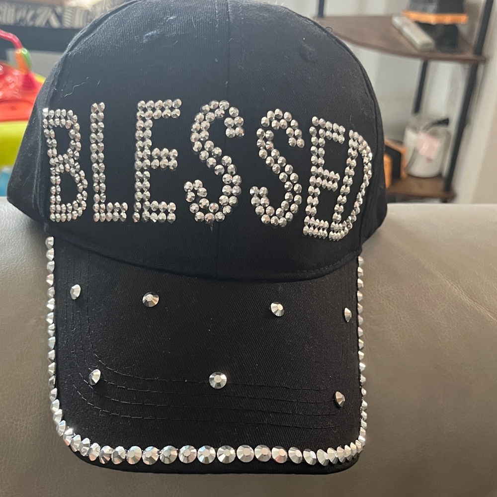 Embellished Black 'Blessed' Cap